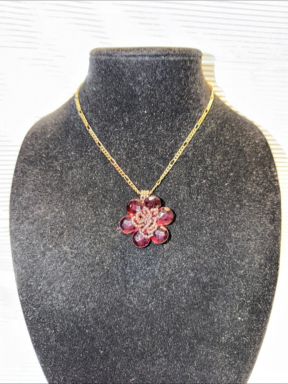 Floral Pendant Necklace in Gold & Pink Like New